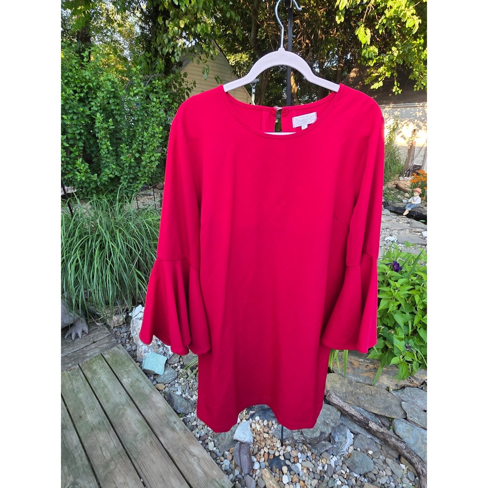 Mud Pie Red Bell Sleeve Dress Womens Large Keyhole Back Mini/Midi